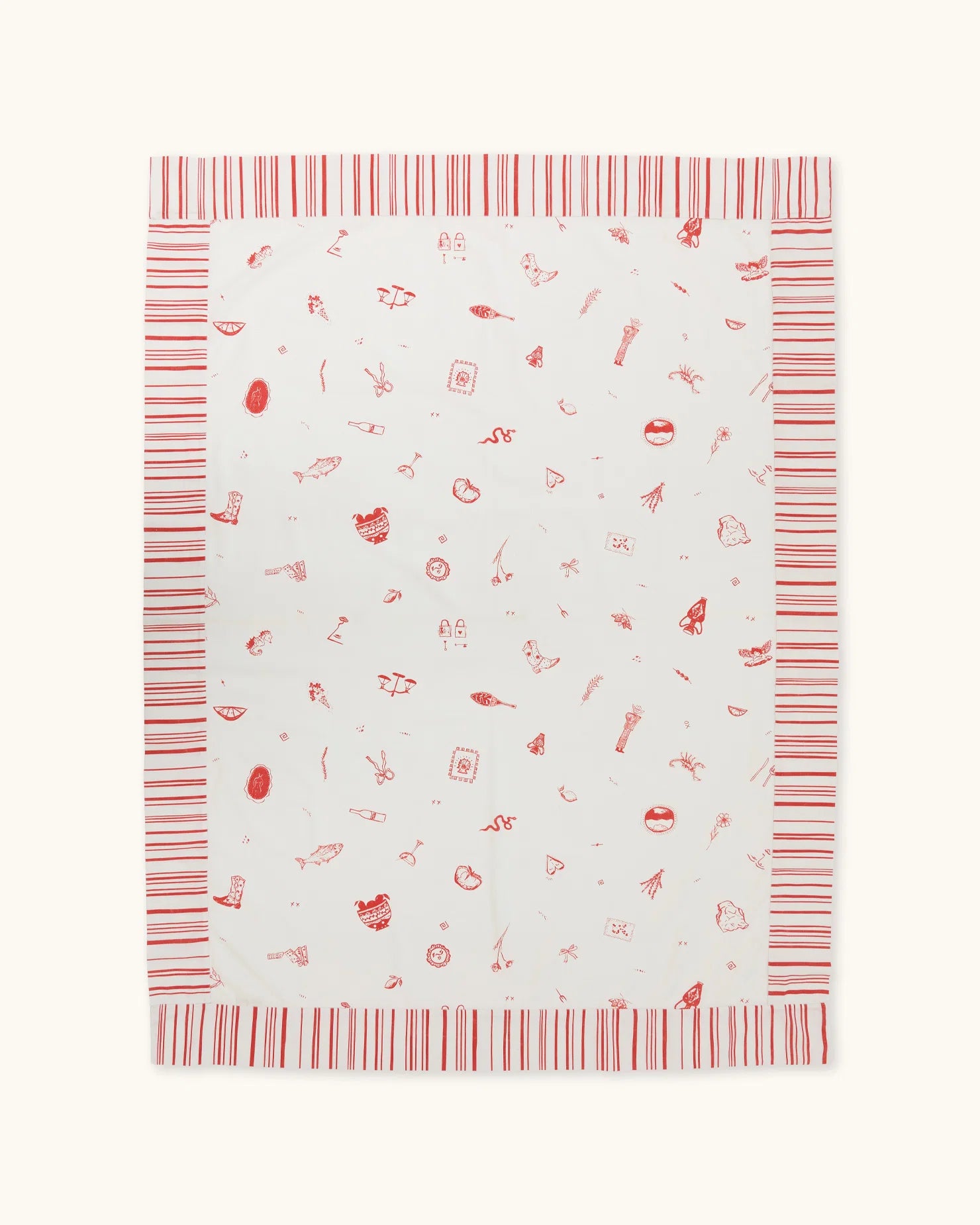 Olive's House Linen Tablecloth — Red/ White